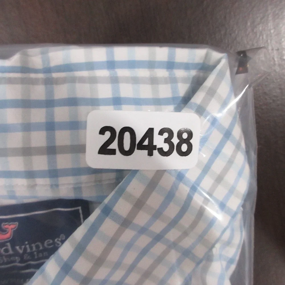 Vineyard Vines Shirt Mens Large Blue Plaid Slim Fit Whale Performance Button Up